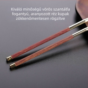 Vörös szantálfa fogantyújú fülkanál rozsdamentes acél fejjel, retro kerek formájú tál