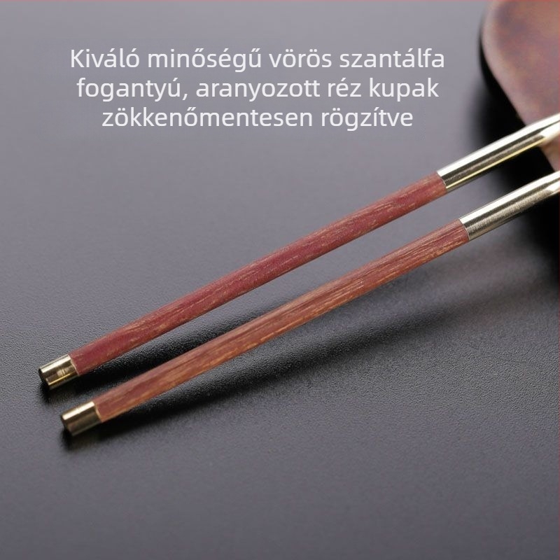 Vörös szantálfa fogantyújú fülkanál rozsdamentes acél fejjel, retro kerek formájú tál