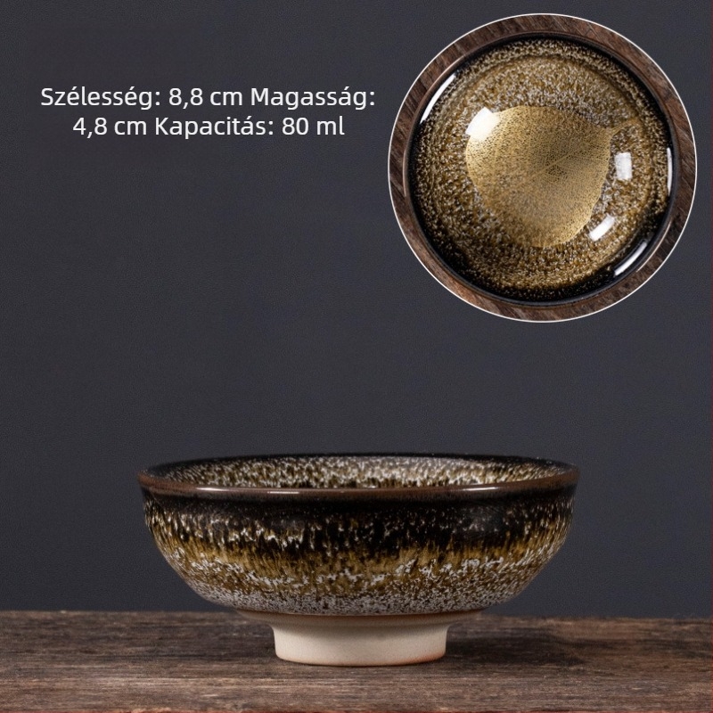 Nagy méretű kerámia teáscsésze juharlevél motívummal, glazúrral – teake degustációhoz
