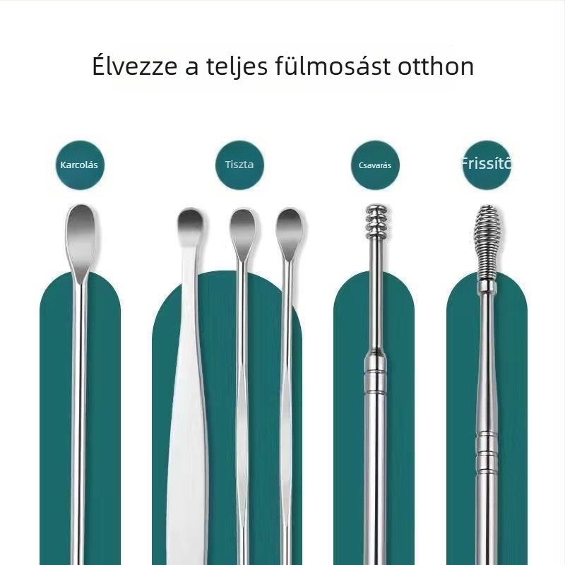 Rozsdamentes acél fültisztító eszközök készlete
