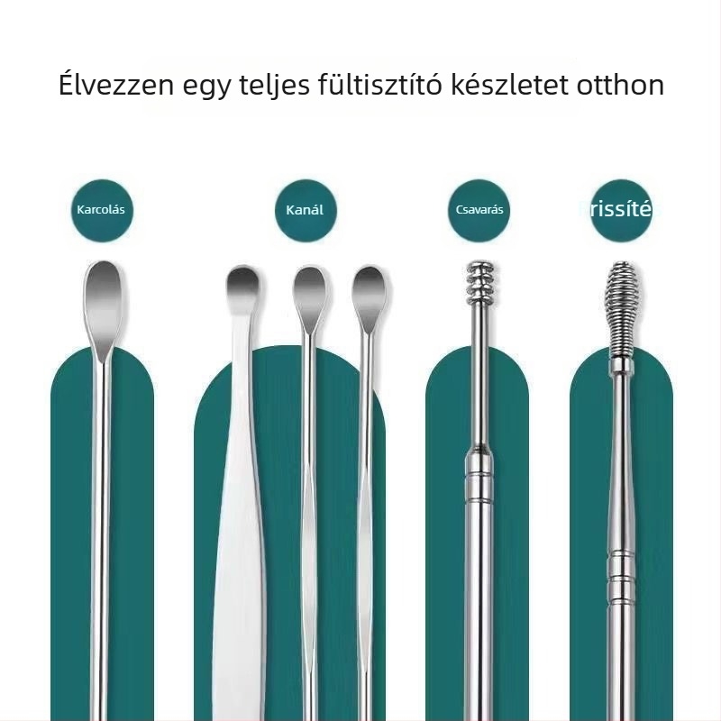 Rozsdamentes acél fültisztító eszközök készlete