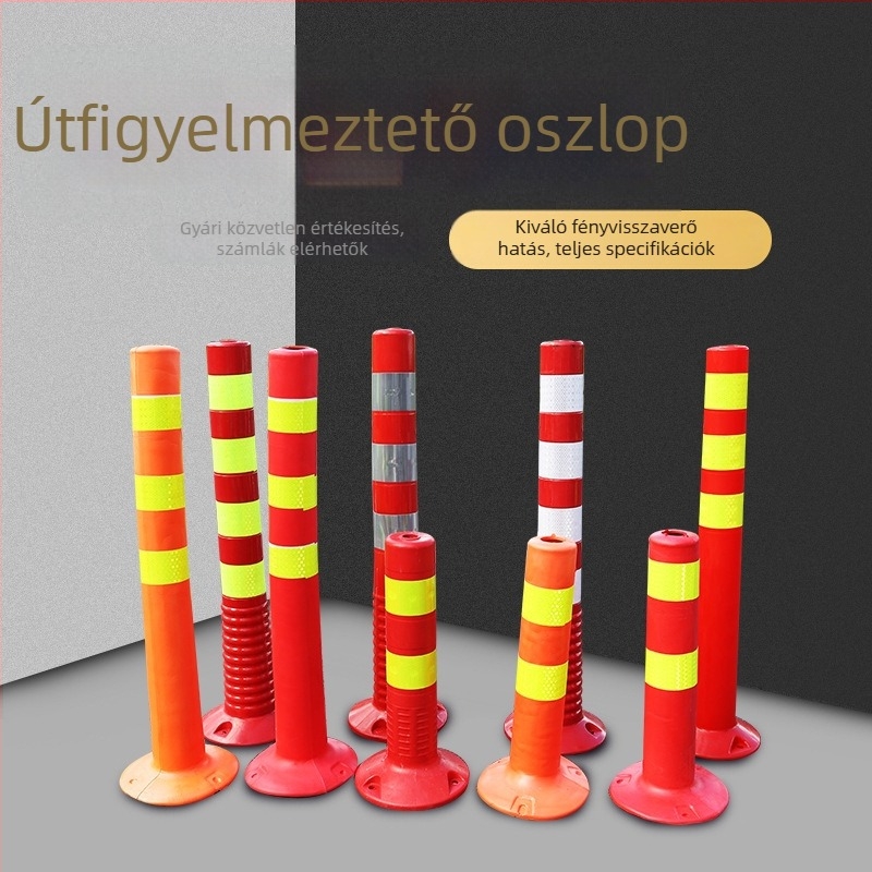 Műanyag figyelmeztető oszlop közúti biztonságra, reflexív felülettel, elválasztó és ütközésvédő oszlop, PU elasztikus oszlop