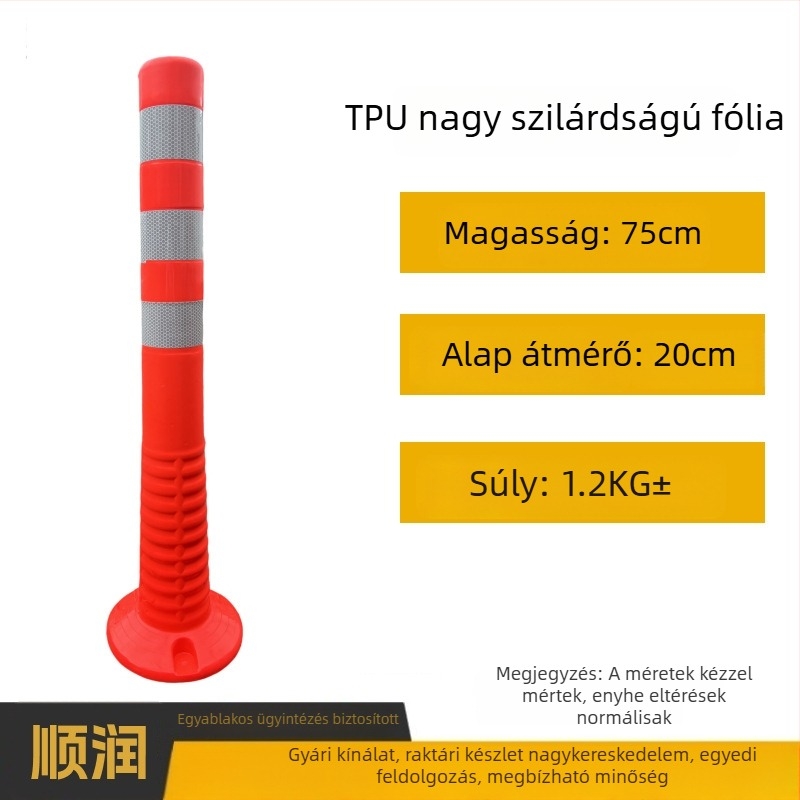 Műanyag figyelmeztető oszlop közúti biztonságra, reflexív felülettel, elválasztó és ütközésvédő oszlop, PU elasztikus oszlop