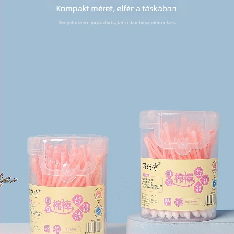 Dobozos 2-in-1 fültisztító készlet: kettős használatú fülkanál és vattapálca