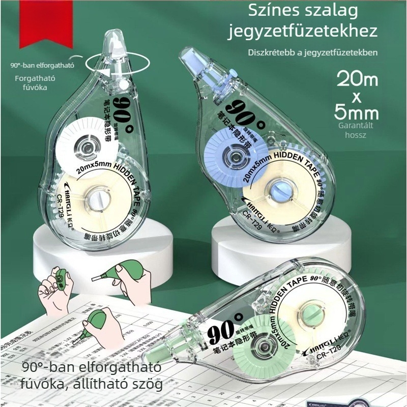 Changli 90°-os forgó helyesbítő ragasztószalag jegyzetfüzethez, láthatatlan, halk és sima, 20 m
