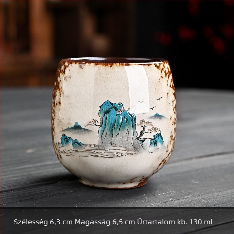 Retro kerámiás teáscsésze faégetés hatású, Pekingi Opera szépség motívummal, nagy méretű teáscsésze, személyre szabható ajándék