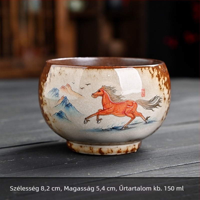 Retro kerámiás teáscsésze faégetés hatású, Pekingi Opera szépség motívummal, nagy méretű teáscsésze, személyre szabható ajándék