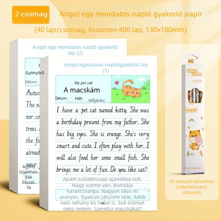 Angol írásgyakorló készlet: mondatnaplók, esszéírás, képek alapján írás, másolás és írásgyakorlat, kezdőknek mintákkal