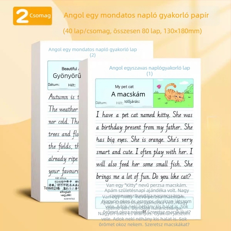 Angol írásgyakorló készlet: mondatnaplók, esszéírás, képek alapján írás, másolás és írásgyakorlat, kezdőknek mintákkal