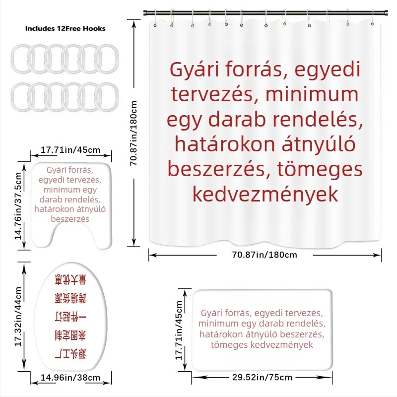 3D nyomtatott zuhanyfüggöny, vízálló poliészterből, fúrás nélküli szerelés