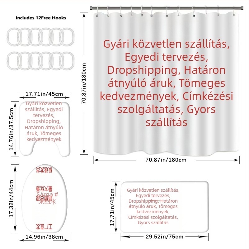 3D nyomtatott zuhanyfüggöny, vízálló poliészterből, fúrás nélküli szerelés