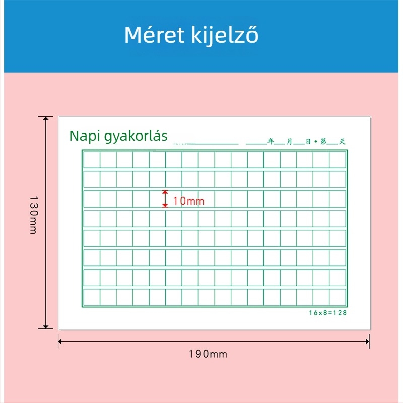 Kemény tollkaligráfiához írásgyakorló lap, kockás kis notesz, általános iskolások számára