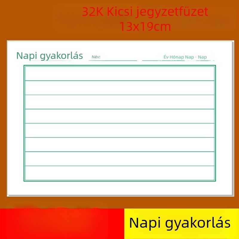Kemény tollkaligráfiához írásgyakorló lap, kockás kis notesz, általános iskolások számára
