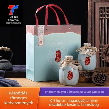 Jingdezhen Magánkollekció: Kerámia Üres Ital Üveg Készlet, 0,5 kg, Klasszikus Ajándékdoboz, Otthoni Zárható Bor- és Ital Kellékek