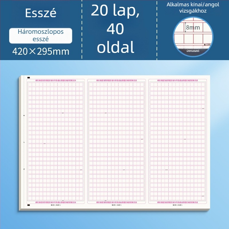 A3-as kínai íráshoz papír Gaokao vizsgára, közép- és általános iskolások számára, 800 négyzetes írófelület