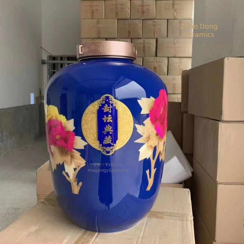 Jingdezhen antik boros tartály, 50–60 jin, kerámia búzaszálból, nagy nyílású, háztartási használatra, zárható