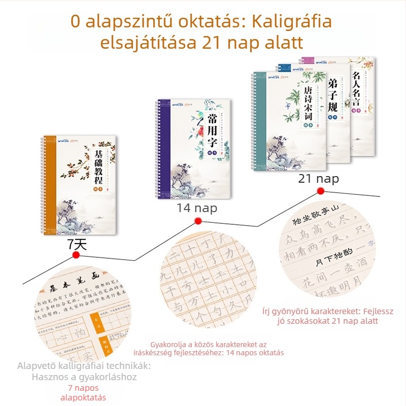  Tollas és kemény tollal kalligráfia gyakorló készlet – felnőtteknek, szabályos írásmód, 5 kötet