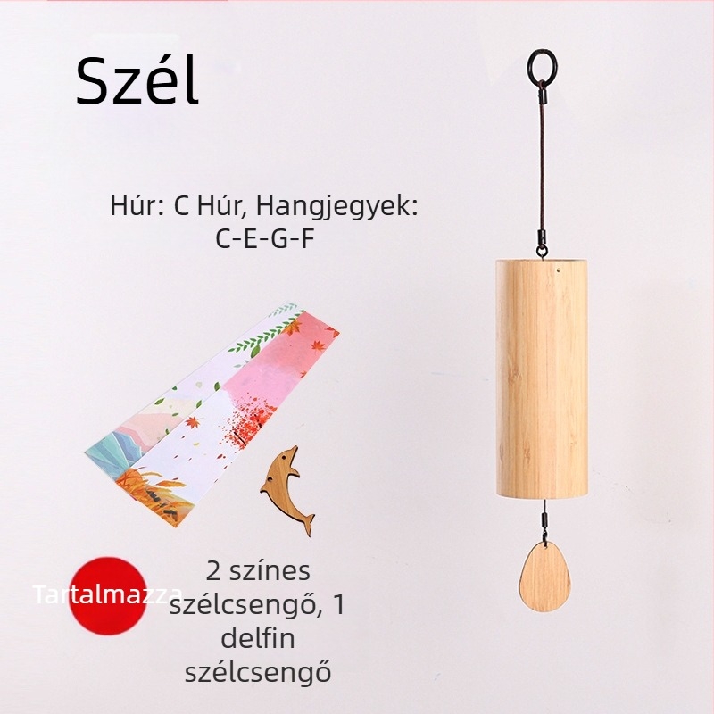 Bambuszból készült szélharang japán stílusban, kézzel működtetett mechanizmussal, retro dizájn, meditációhoz és hangterápiához