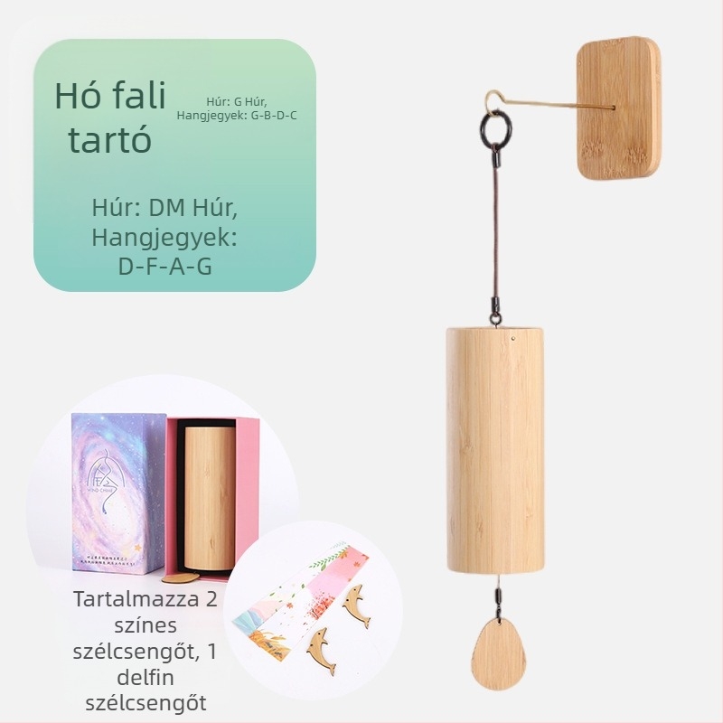 Bambuszból készült szélharang japán stílusban, kézzel működtetett mechanizmussal, retro dizájn, meditációhoz és hangterápiához