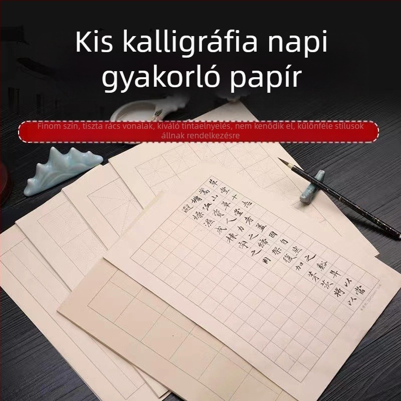 Kis betűkész kaligrafia gyakorlópapír nyolcsoros négyzetrácsos mintával, antik rizspapíron