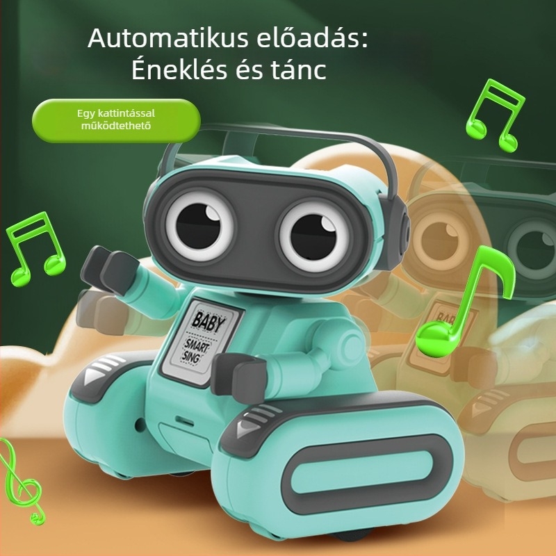 Forgó nagyfejű robot játék hang- és fényhatásokkal, korai oktatáshoz gyerekeknek felvételi funkcióval