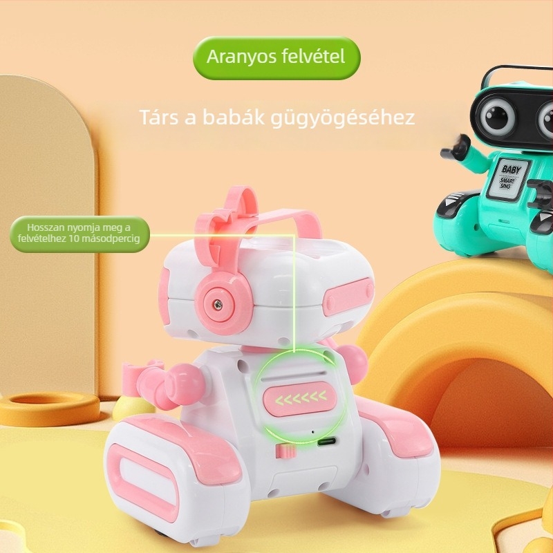 Forgó nagyfejű robot játék hang- és fényhatásokkal, korai oktatáshoz gyerekeknek felvételi funkcióval
