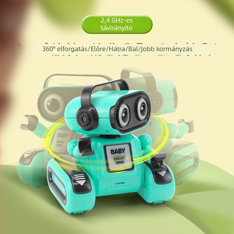 Forgó nagyfejű robot játék hang- és fényhatásokkal, korai oktatáshoz gyerekeknek felvételi funkcióval