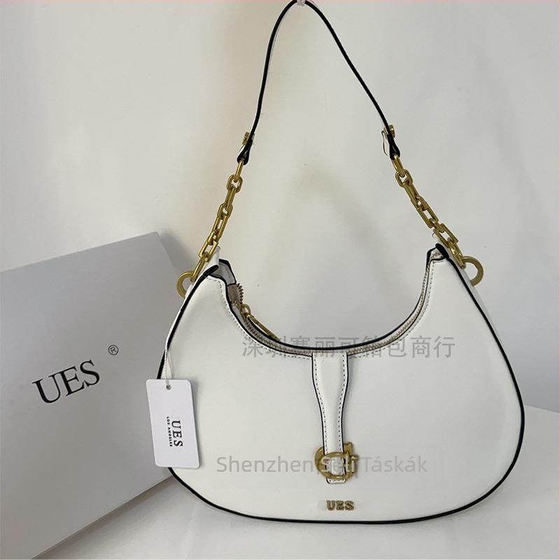 Denim félhold alakú táska láncos mintával, átvethető vállon (crossbody) nőknek