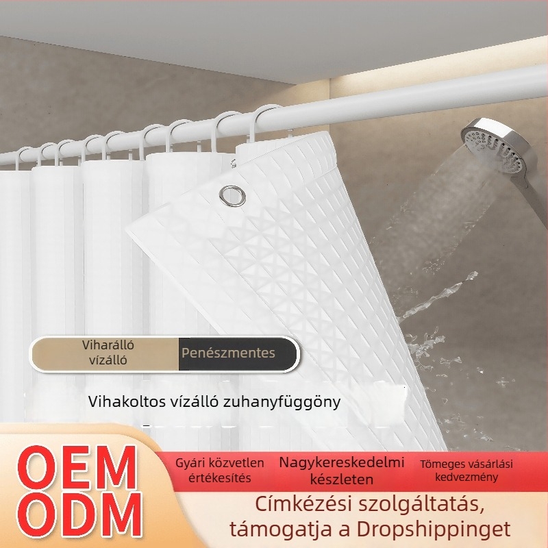 Geometriai mintás vízálló zuhanyfüggöny fürdőszobához, poliészterből, fúrás nélkül