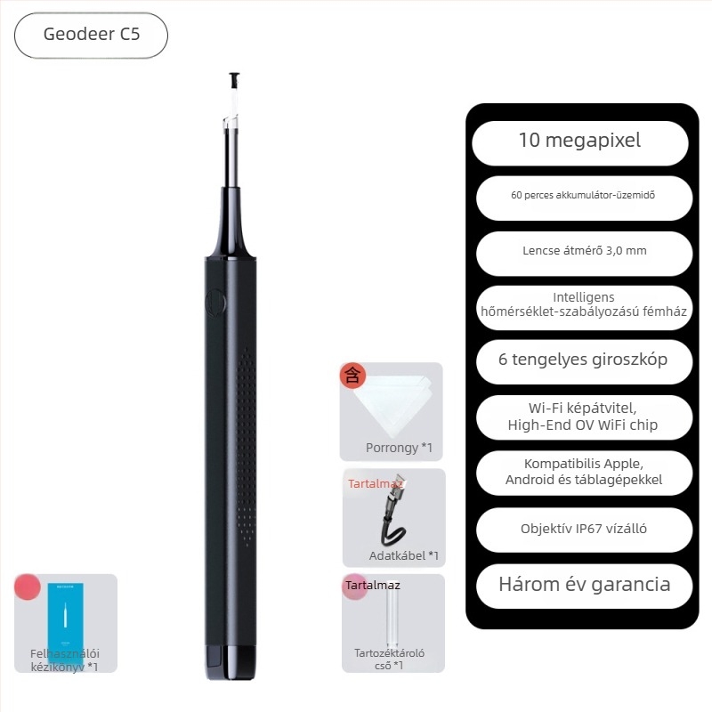 Deer Enn C5 Vizuális fülkanál otthoni használatra, HD fül tisztítás, 5040P világító USB, 3.5mm lencse