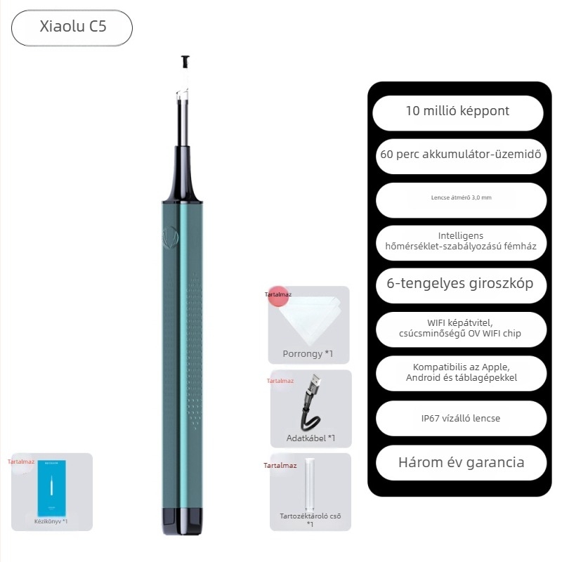 Deer Enn C5 Vizuális fülkanál otthoni használatra, HD fül tisztítás, 5040P világító USB, 3.5mm lencse