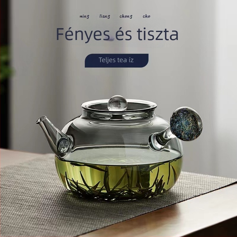Oldalsó fogantyús teáskanna boroszilikát üvegből, otthoni használatra, teafőzéshez a tűzhelyen, csillagos ég dizájn, vastag üveg