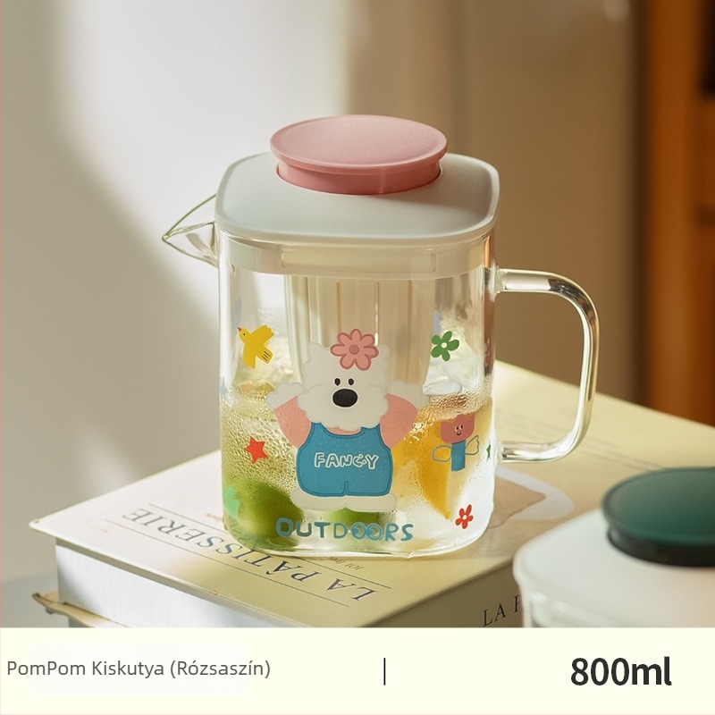 Üveg hidegvíz-palack kupakkal, nagy kapacitású, hőálló, nyári új modell, tea és víz szétválasztó rendszerrel és fogantyúval.