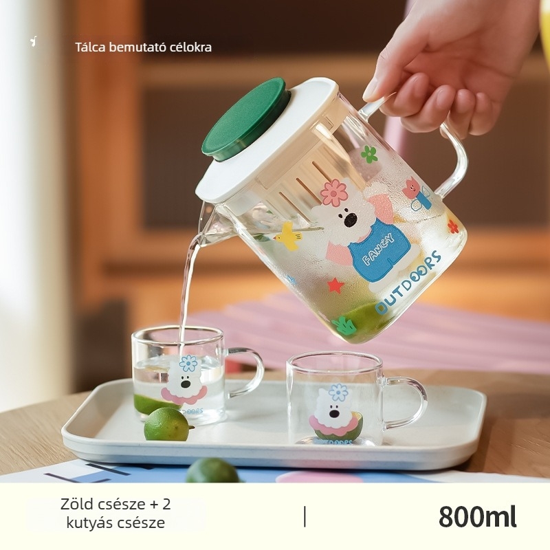 Üveg hidegvíz-palack kupakkal, nagy kapacitású, hőálló, nyári új modell, tea és víz szétválasztó rendszerrel és fogantyúval.