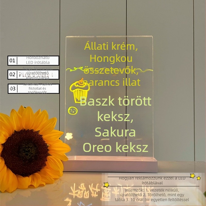 Mozgatható dupla oldalú átlátszó akril fehér tábla íráshoz és üzenetekhez, asztali használatra