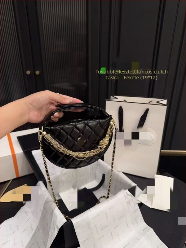Gyöngyös félhold alakú táska gyöngy lánccal — mini crossbody női táska, divatos