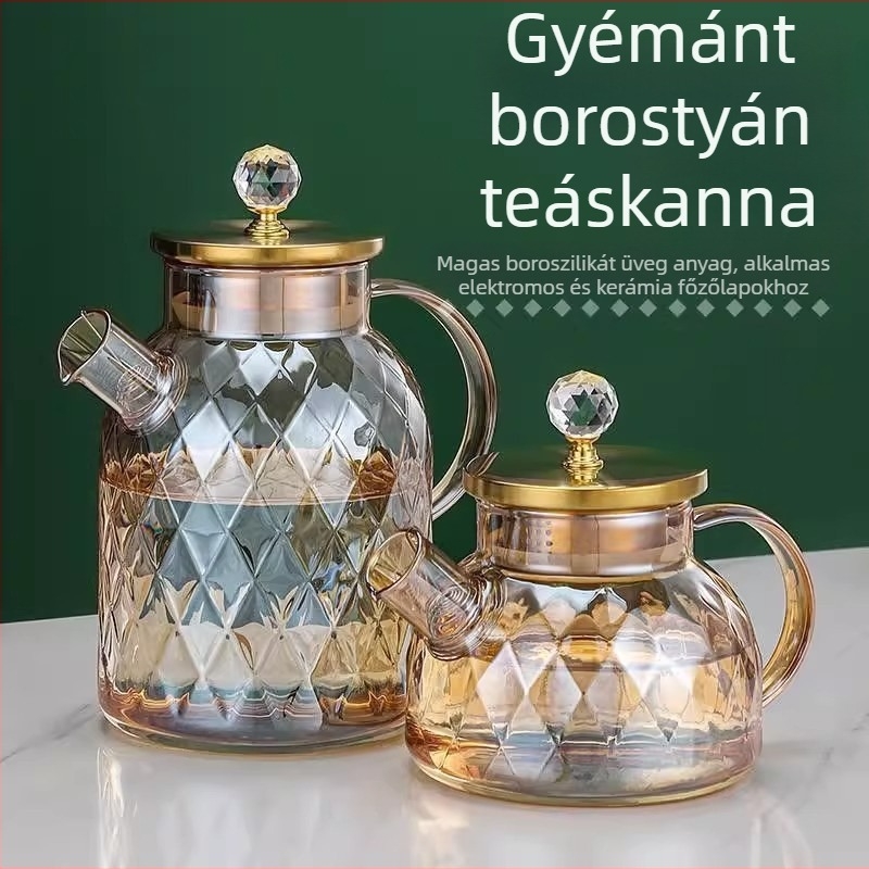 Amberszínű boroszilíkat üveg teáskanna hideg vízhez, hőálló, nagy kapacitású, nordic stílus, kalapált textúra