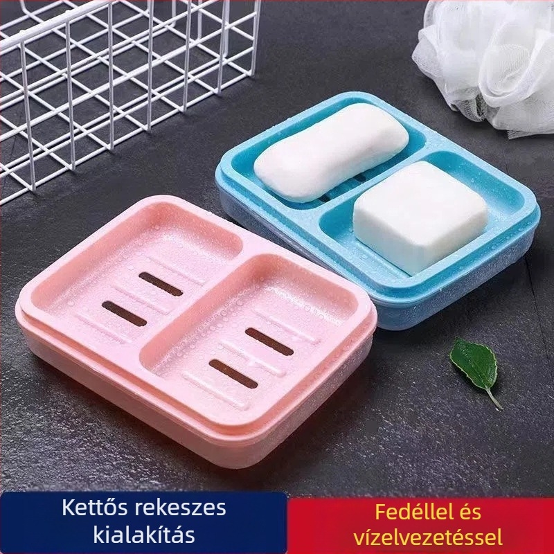 Fedeles kettős rekeszű műanyag szappantartó fürdőszobába, kollégiumi szobához