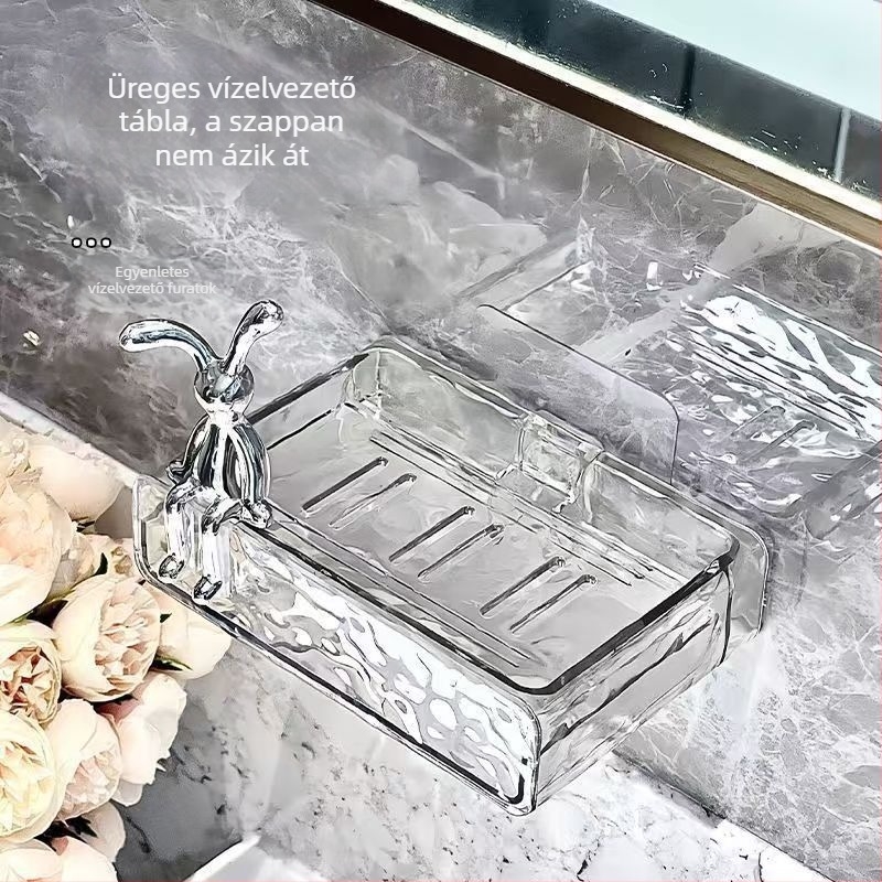Fali szappantartó doboz lefolyóval, fürdőszobába, fúrás nélkül