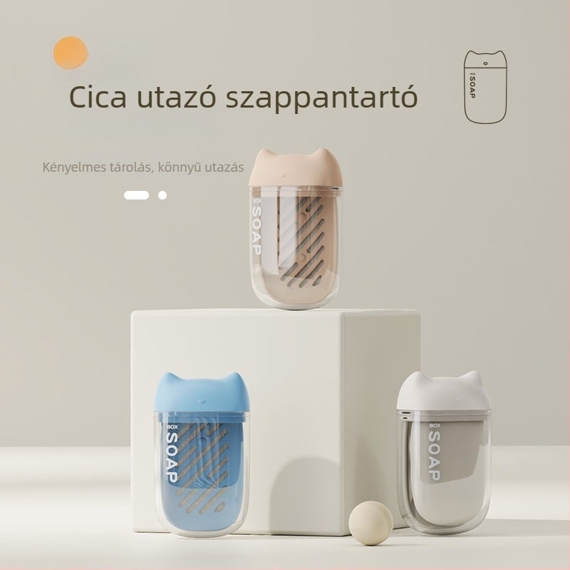 Utazó szappantartó doboz, hordozható, lefolyóval és fedéllel, rajzfilmszerű stílusban