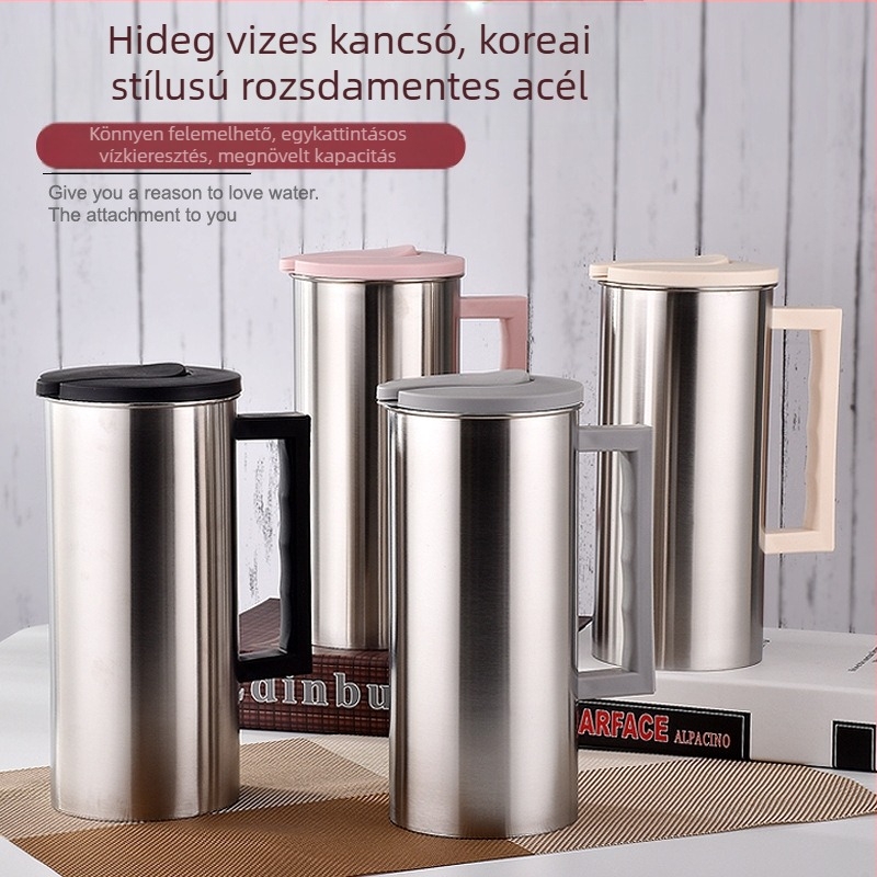 Koreai stílusú rozsdamentes acél hidegvíz-kanna, 1,6 L, egyszintes kivitel, gyümölcslé, tea és italok