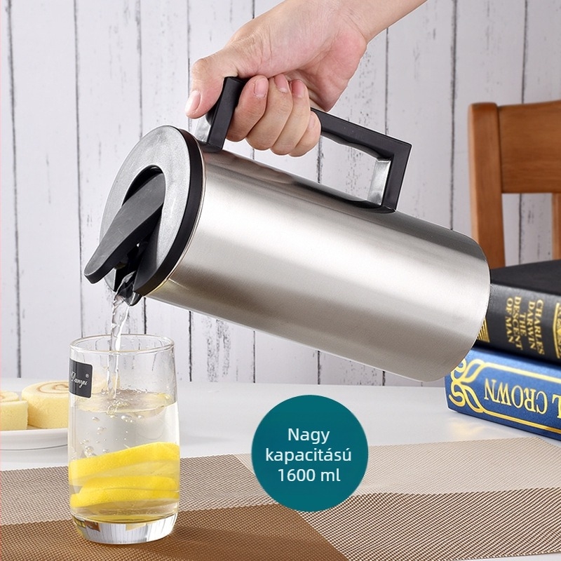 Koreai stílusú rozsdamentes acél hidegvíz-kanna, 1,6 L, egyszintes kivitel, gyümölcslé, tea és italok
