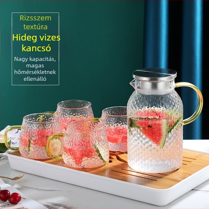 Yu Hao Hidegvíz Teáskanna, Nagy Kapacitás, Rizsszem Mintázat, Magas Boroszilikát Üveg, Hőálló, Robbanásbiztos, Ideális gyümölcslevekhez és italokhoz