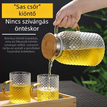 Kalapált mintázatú üveg hidegvíz-kanna, nagy kapacitás, rizsszem-textúra, boroszilikát üveg, gyümölcslé kanna