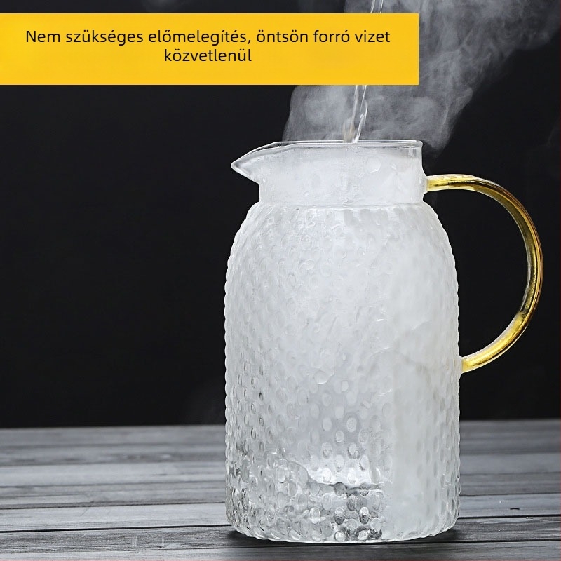 Kalapált mintázatú üveg hidegvíz-kanna, nagy kapacitás, rizsszem-textúra, boroszilikát üveg, gyümölcslé kanna