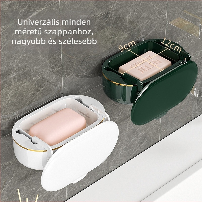 Fali szappanbox fedéllel és leeresztő nyílással, vízálló fürdőszobai tároló