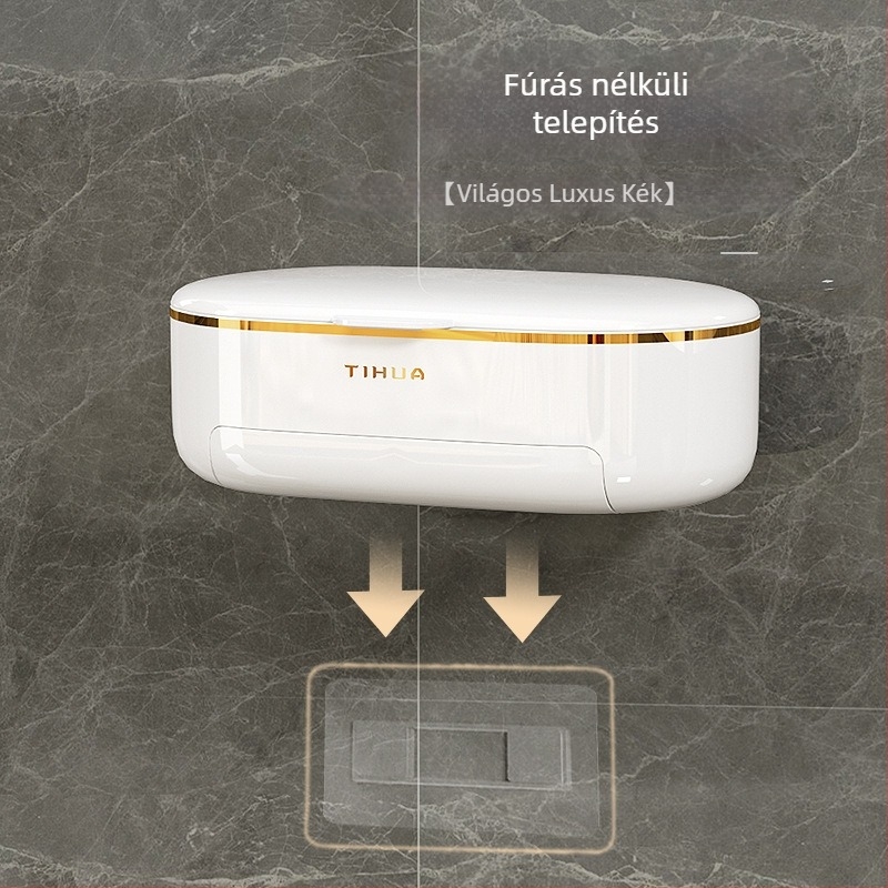 Fali szappanbox fedéllel és leeresztő nyílással, vízálló fürdőszobai tároló