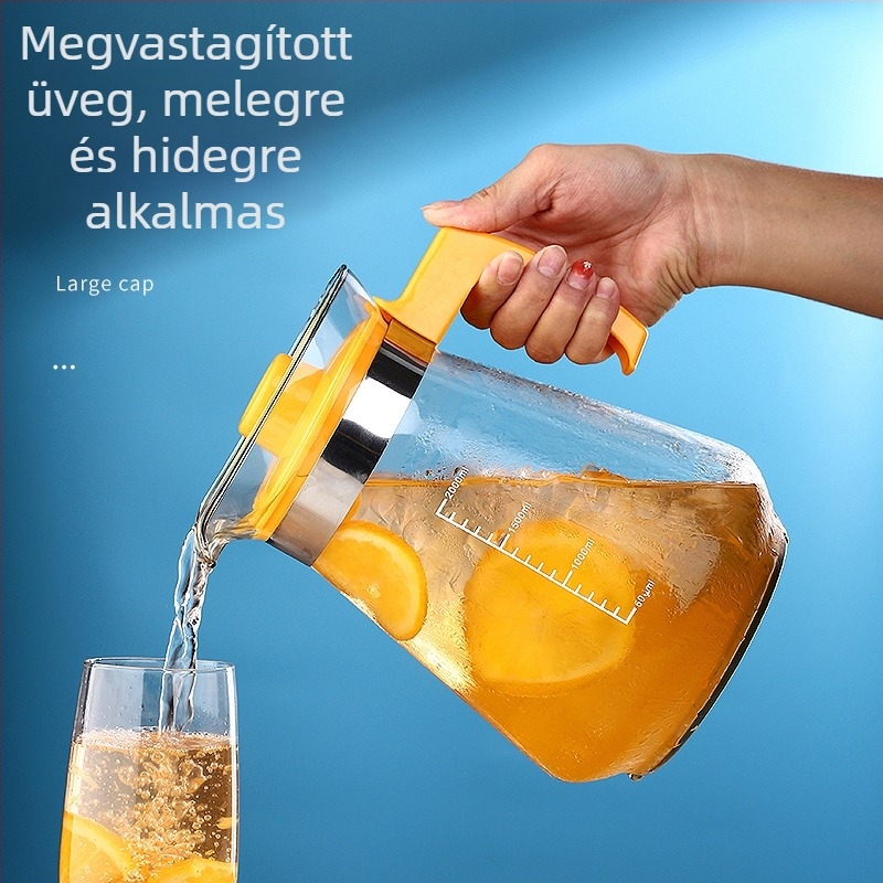 Nagy kapacitású üveg hidegvíz-kanna, magas hőmérséklet-állóság, teáskészlet és háztartási gyümölcslé kancsó, robbanásbiztos