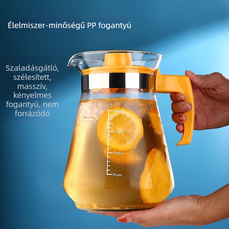 Nagy kapacitású üveg hidegvíz-kanna, magas hőmérséklet-állóság, teáskészlet és háztartási gyümölcslé kancsó, robbanásbiztos
