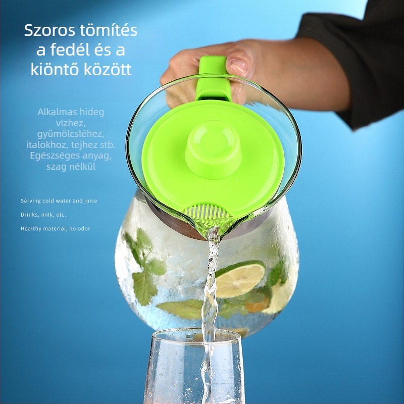Nagy kapacitású üveg hidegvíz-kanna, magas hőmérséklet-állóság, teáskészlet és háztartási gyümölcslé kancsó, robbanásbiztos